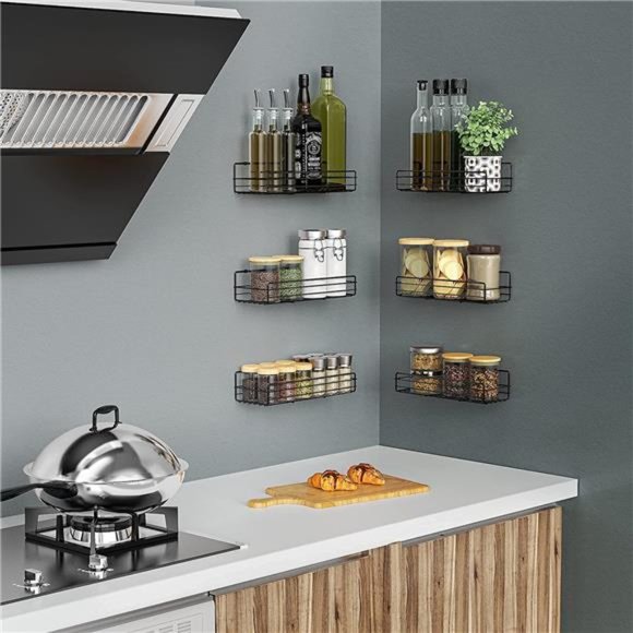 Spice Rack Organizer Wall Mount (6Pack), Hanging Black Spice Pantry Organization - Picture 2 of 6